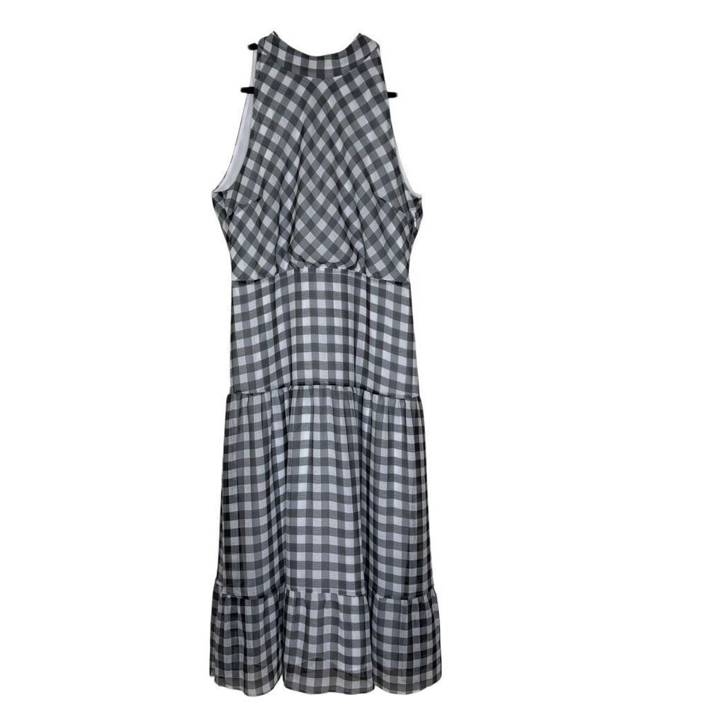 Sam Edelman Black and White Checked High Neck Halter Tiered Midi Dress Sz 14 - Picture 3 of 14